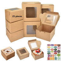 22 x Brand New QUCUMER 25 Cardboard Boxes with Window Individual Cupcake Box 10 10 6cm Muffin Boxes Kraft Food Boxes Kraft Food Box for Baking Cookies Cupcakes 28 Stickers for Decorating - RRP €287.98