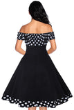 1 x RAW Customer Returns AXOE women s off-the-shoulder dress 50s cocktail dress with short sleeves knee-length black and white dotted size 38, M - RRP €36.29