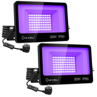 1 x RAW Customer Returns Onforu Set of 2 30W LED black light spotlights, UV floodlights with plug, IP66 waterproof black light lamp, fluorescence blacklight with switch, UV spotlight party light for bar, neon colors, party decoration - RRP €47.89