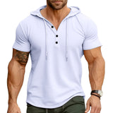 1 x RAW Customer Returns Ophestin Men s Short Sleeve Hoodie Casual T Shirts Fashion Sporty Hoodies Button Sweatshirt White M - RRP €27.6