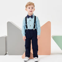 1 x RAW Customer Returns Volunboy Newborn Gentleman Outfits and Coordinates, Bow Shirt and Suspenders Trousers 4 Pieces 5-6 years, Pure Green, Size 130  - RRP €24.0