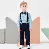 1 x RAW Customer Returns Volunboy Baby Boys Suit Set Clothing Shirt with Bow Tie Suspenders Trousers Romper Suit 2-3 Years, Pure Green, Size 100  - RRP €36.98