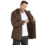 1 x Brand New CHEXPEL Men s Thick Winter Jackets with Hood Fleece Lining Cotton Military Jackets Work Jackets with Cargo Pockets, Brown-02, Large - RRP €73.16