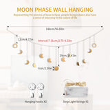 1 x RAW Customer Returns Brmeday moon phase garland, wall decoration boho, moon garland aesthetic room wall hanging decor living room, bedroom, garlands boho decoration Ramadan gold 144cm 13 moons, with LED light chain - RRP €19.99