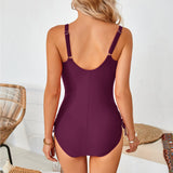 1 x RAW Customer Returns SYKT Women s Swimsuit One Piece V Neck Swimsuit Backless High Neck Folds Ruched Tummy Control Monokini Swimwear, Purple, XL - RRP €22.9