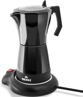 1 x RAW Customer Returns Classic Electric Moka Coffee Maker with 6 Cups Coffee Machine Aluminum Interior Certified Material Ergonomic Handle Automatic Shut-Off Coffee Machine Black Color - RRP €40.13