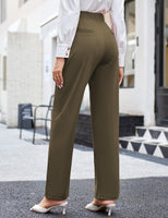 1 x Brand New SEBOWEL Wide Trousers Women Casual Trousers Elastic Waist Long Trousers Elegant Business Trousers with Pockets Green XL - RRP €27.6