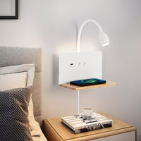 1 x RAW Customer Returns White Bedside Wall Lamp with Wireless Charger and USB Port, Wall Sconces with Plug Cable The Wall Mount Reading Lamp with 360 Gooseneck 3 Colors Dimmable - RRP €61.01