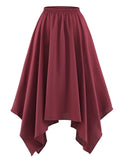 1 x Brand New DRESSTELLS Women s Swing Skirt Elastic Waist Solid Color Pleated Skirt Knee Length A-Line Irregular Hem Burgundy L - RRP €30.24