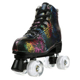 1 x RAW Customer Returns Gelory Unisex Roller Skates Double Raw Four Wheels Classic High-top PU Leather Lighting Roller Skates Shoes for Beginners Womens Mens Boys Girls Indoor and Outdoor Lightning Black Flash Wheel, 45  - RRP €65.53