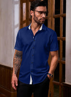 1 x RAW Customer Returns Meilicloth Men s Shirt Elegant Formal Suit Short Sleeve Regular Fit Blue L - RRP €26.99