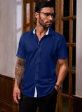 1 x RAW Customer Returns Meilicloth Men s Shirt Short Sleeve Slim Fit Summer Business Shirt Casual Shirt Short Men s Shirts Blue Short Sleeve Shirts Casual Easy-Iron Wrinkle-Free Shirt Shirt Men Modern Summer Shirt Men Short Blue L - RRP €27.22