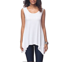 1 x RAW Customer Returns Dreamskull women s T-shirts tops blouses tops tunic tunics long shirt long basic backless sleeveless asymmetrical cotton summer everyday casual loose casual stretch S-3XL L, white  - RRP €18.14