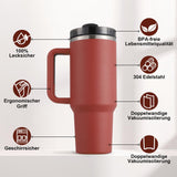 1 x RAW Customer Returns Praoahei 40oz thermal mug with straw and handle, 1180 ML double-walled stainless steel hot cold drinks vacuum drinking cup, coffee mug for home travel Christmas red - RRP €24.49