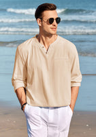 2 x Brand New GAMISOTE Men s Casual Shirt Long Sleeve Cotton Shirt Casual V-Neck Shirt Regular Fit Summer Shirt XL, Beige  - RRP €34.34