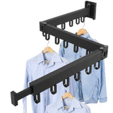 1 x RAW Customer Returns Retractable Clothes Rack, Foldable Wall Mounted Clothes Rack with Towel Holder, Coat Hooks, Strong Load-Bearing Capacity for Balcony, Bedroom, Three Fold Section a  - RRP €36.29