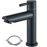 1 x RAW Customer Returns Rozin cold water tap guest toilet black tap bathroom cold water tap small tap only cold water stainless steel single lever mixer with 60cm connection hose for guest toilet bathroom - RRP €23.99