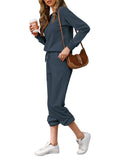 1 x RAW Customer Returns REORIA Women s Tracksuit Long Sleeve Crew Neck Plain Two Piece Outfit Hoodie Jogger Tracksuit Set Sweatshirt Jogging Bottoms Navy XXL - RRP €33.26