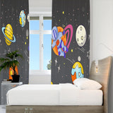 1 x Brand New YONGFOTO 168x229cm Space Curtain, Cartoon Stars Meteor Planets Cool Spaceman Window Drapes for Kids Room Orphanage Kindergarten 2 Panels Blackout Curtain - RRP €20.4