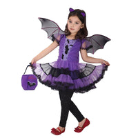 1 x RAW Customer Returns Girls Bat Halloween Costume Witch Cosplay Costume Tutu Dress Set for Children 10-12 Years, Bat Purple  - RRP €25.75