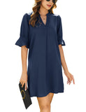 1 x RAW Customer Returns CMTOP Women s Short Sleeve Solid Color Women Summer V Neck Short Sleeve Elegant Midi Long Beach Dress Dresses M Navy - RRP €29.99