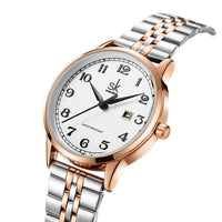 1 x RAW Customer Returns SHENGKE SK Classic business ladies watches with stainless steel strap and elegant ladies watch made of genuine leather silver-rose gold  - RRP €30.18