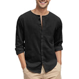 1 x RAW Customer Returns Puimentiua Men s Linen Shirt Long Sleeve Lightweight Summer Beach Button Down Shirt, Black, L - RRP €24.0