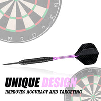 1 x RAW Customer Returns sanfeng darts with metal tip steel darts 22 grams with purple aluminum shaft 9 flights, 50 anti-loose rubber rings 12 spring rings 1 dart tool sharpener - RRP €15.62