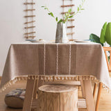 1 x RAW Customer Returns Pahajim Tablecloth Tassel Cotton Linen Elegant Tablecloth Washable Kitchen Table Cover for Dining Table Tassels Brown, Rectangular Oval, 140 x 200 cm, 4-6 Seats  - RRP €30.99