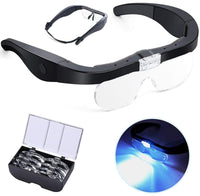 1 x RAW Customer Returns Head Magnifier with 2 LED Lights, USB Rechargeable LED Magnifying Glass, Hands Free for Hobbies, Reading, Crafts, Close Work, 4 Removable Lenses, 1.5X, 2.5X, 3.5X, 5X Magnification - RRP €22.99