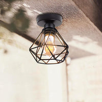 1 x RAW Customer Returns TOKIUS ceiling lamp, 16CM vintage ceiling light in industrial design, retro E27 lamp made of iron cage pendant light, black 1 piece  - RRP €15.99