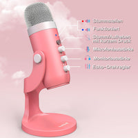 1 x RAW Customer Returns zealsound k66 microphone PC, USB gaming for mobile phone laptop with adapter, mute echo, condenser microphone for recording, streaming, podcast, vocal recording, PS4 5, Twitch, YouTube, Discord-pink - RRP €43.36