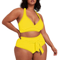 1 x RAW Customer Returns Viottiset Women s Two-Piece Bikini Set Plus Size High Waisted Tummy Control Beach Swimsuit 02 Yellow XL - RRP €45.99