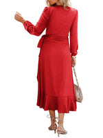 1 x RAW Customer Returns Beluring Women Autumn Dresses Long Sleeve Wrap Dress V Neck Solid Color Casual Dress Red XXL - RRP €38.17