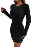 1 x RAW Customer Returns GORGLITTER Women s Petite Figure-hugging Dress Bodycon Mini Dress Knitted Autumn Dress Long Sleeve Dresses with Round Neck Black M - RRP €26.99