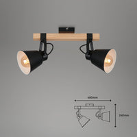 1 x RAW Customer Returns Lumisense - Spotlight, retro ceiling spotlight, vintage wall light, adjustable and swiveling spotlights, 2XE27, max. 35 W, wood-metal, black - RRP €38.84