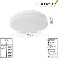 8 x Brand New Lumare LED ceiling light 24W round 280mm 2200lm Replaces approx. 120W IP44 ceiling light lamp for living room bathroom 3000K warm white - RRP €215.92