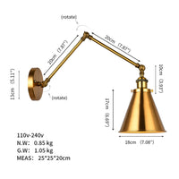 1 x RAW Customer Returns Tiamu Industrial Wall Light Brass Cone Shade Wall Lamp with Adjustable Arm Wall Lamp Hallway Lamp Wall Decoration, Vintage Iron Lamp for Home, Restaurant, Cafe, Bar, Hallway - RRP €36.29