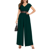 1 x RAW Customer Returns Tanmolo Women s Jumpsuit Elegant Summer Sleeveless V-Neck Overall Wide Leg Romper With Pockets Dark Green, M  - RRP €39.01