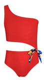 1 x Brand New SHEKINI Girls Chic One-Piece Swimsuits Slanted Shoulder Swimwear Cute Cutout Swimsuit Girls Teenager Sporty Beachwear for 6-14 Years 6-8 Years, Red  - RRP €27.6