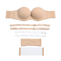 1 x Brand New YANDW Strapless Bra Lightly Padded Backless with Multiway Clear Transparent Back Invisible Straps Brassi re Women s Full Cups Large Sizes Breasts Nude 85C - RRP €46.07