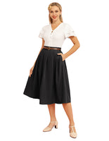 1 x Brand New Women s Pleated Skirt Long A-Line High Waist Skirt with Pockets Leisure Party Work Black S - RRP €36.85