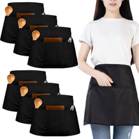 1 x RAW Customer Returns FunChaos 6 Pieces Waist Apron, Waiter s Apron with 3 Pockets, Waterproof Half Apron for Men and Women, Chef s Apron for Cooking, Cleaning, Painting, Gardening, Bistro, Restaurant Black  - RRP €21.62