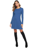 1 x RAW Customer Returns Gyabnw Women s Casual Winter Sweater Dress High Waisted Elegant Round Neck Flared Hem A-Line Knit Dress Knee-Length Fashion Warm Twisted Braid, Blue, M - RRP €36.66