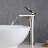 1 x RAW Customer Returns Waterfall Faucet Bathroom, Beelee Faucet Sink for Bathroom, Single Lever Mixer Basin Faucets, Ceramic Valve, Cold and Hot Water Available, Brushed Nickel, BL9009NH - RRP €77.22