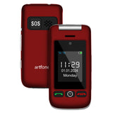 1 x RAW Customer Returns artfone C10 Red, with charging station, SIM-free senior mobile phone, flip phone without contract, GSM large button mobile phone SOS emergency call function, flashlight, dual display. - RRP €39.99