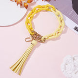 1 x Brand New WEWAYSMILE Pompom Wrist Keychain, Multicolored Keychain Bracelet, Silicone Keychain Bracelet, with Pompom, Car Keys for Women Bag Charm, Yellow, Length about 28cm - RRP €22.8