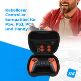 1 x RAW Customer Returns NK Wireless Controller Pack PS4 PS3 PC Mobile - Wireless Controller, Dualshock, 6-axis, Touch Panel, Headphone Input, Charging Cable, 8 x Joystick Grips, Controller Case - Orange - RRP €29.99