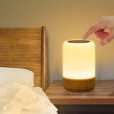 1 x RAW Customer Returns G rvitor LED Bedside Lamp Touch Dimmable, Table Lamp Wireless with 8 Colors and 3 Modes, Wood Grain Night Light Battery USB Charging with Timer for Bedroom Living Room - RRP €19.91