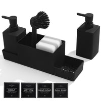 1 x RAW Customer Returns Dishwashing liquid and soap dispenser kitchen set with sponge holder brush, dishwashing liquid dispenser kitchen black, soap and dishwashing liquid dispenser set kitchen gadget sink organizer with soap dispenser   - RRP €29.5